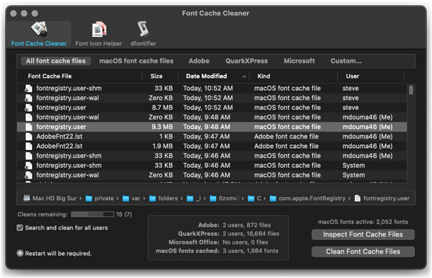 Font Cache Cleaner in Dark Mode