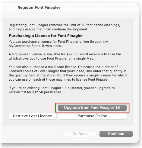Upgrade from Font Finagler 1.5 screenshot